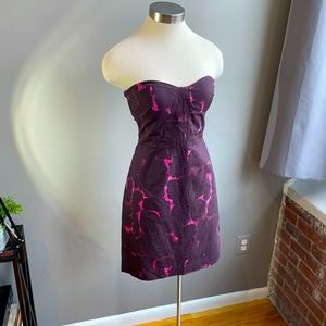 NWT J.Crew Maroon & Pink Strapless Cotton Mini Dress, Size 4